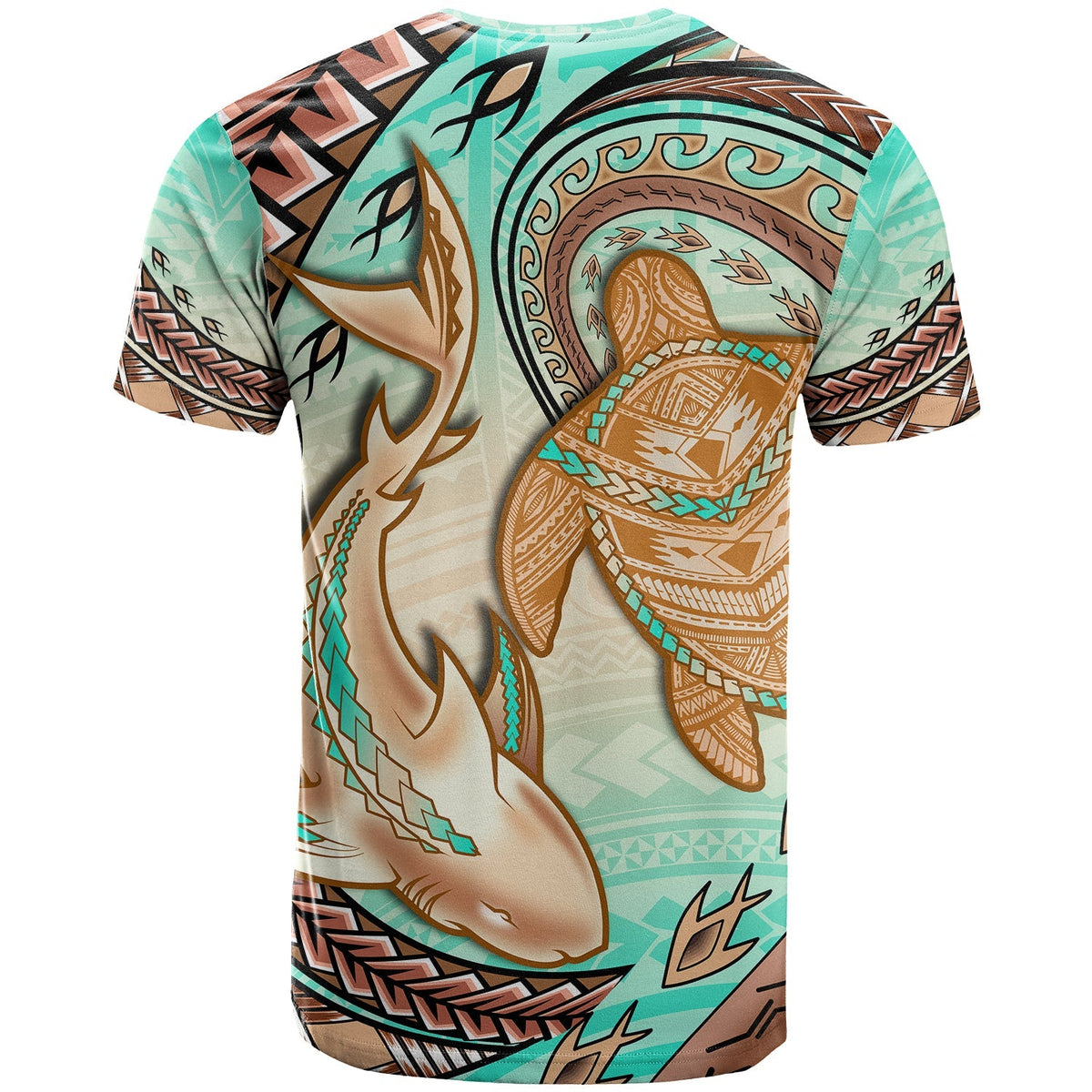 Hawaii T Shirt Polynesian Shark And Sea Turtle Dreamy Turquoise Artsy - Wonder Print Shop