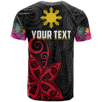 Custom Philippines T Shirt Sun Filipino Polynesian mix Flowers Black Vibe LT13 - Wonder Print Shop