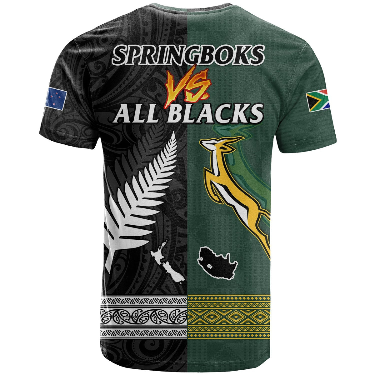 South Africa Protea and New Zealand Fern T Shirt Rugby Go Springboks vs All Black LT13 - Wonder Print Shop