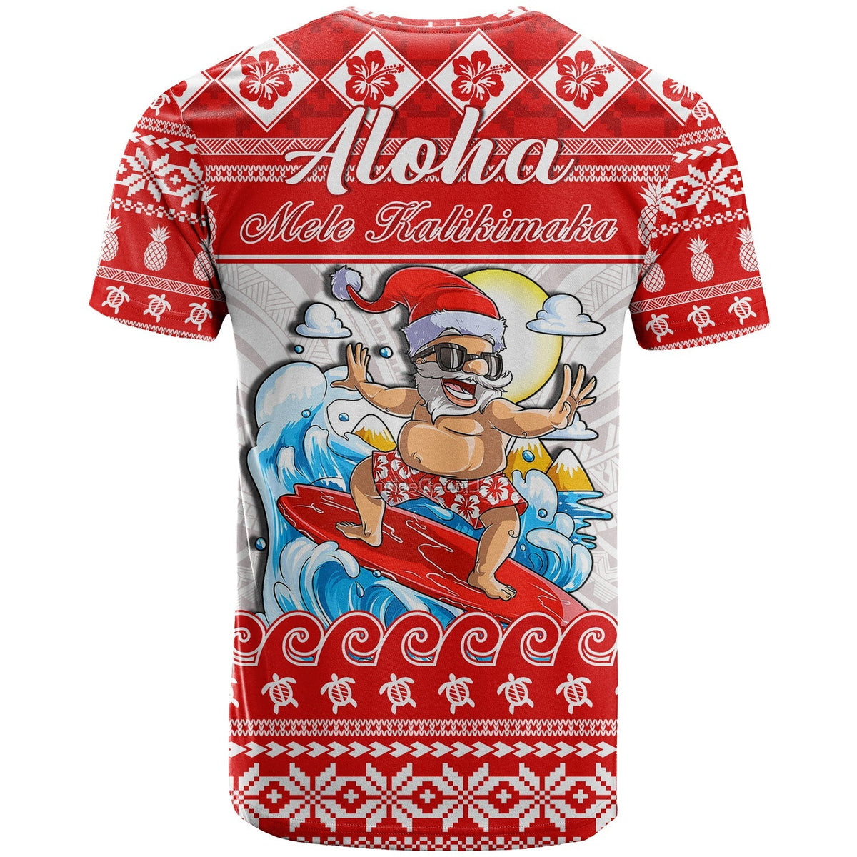 Custom Hawaii Christmas T Shirt Surfing Santa Mele Kalikimaka Polynesian - Wonder Print Shop