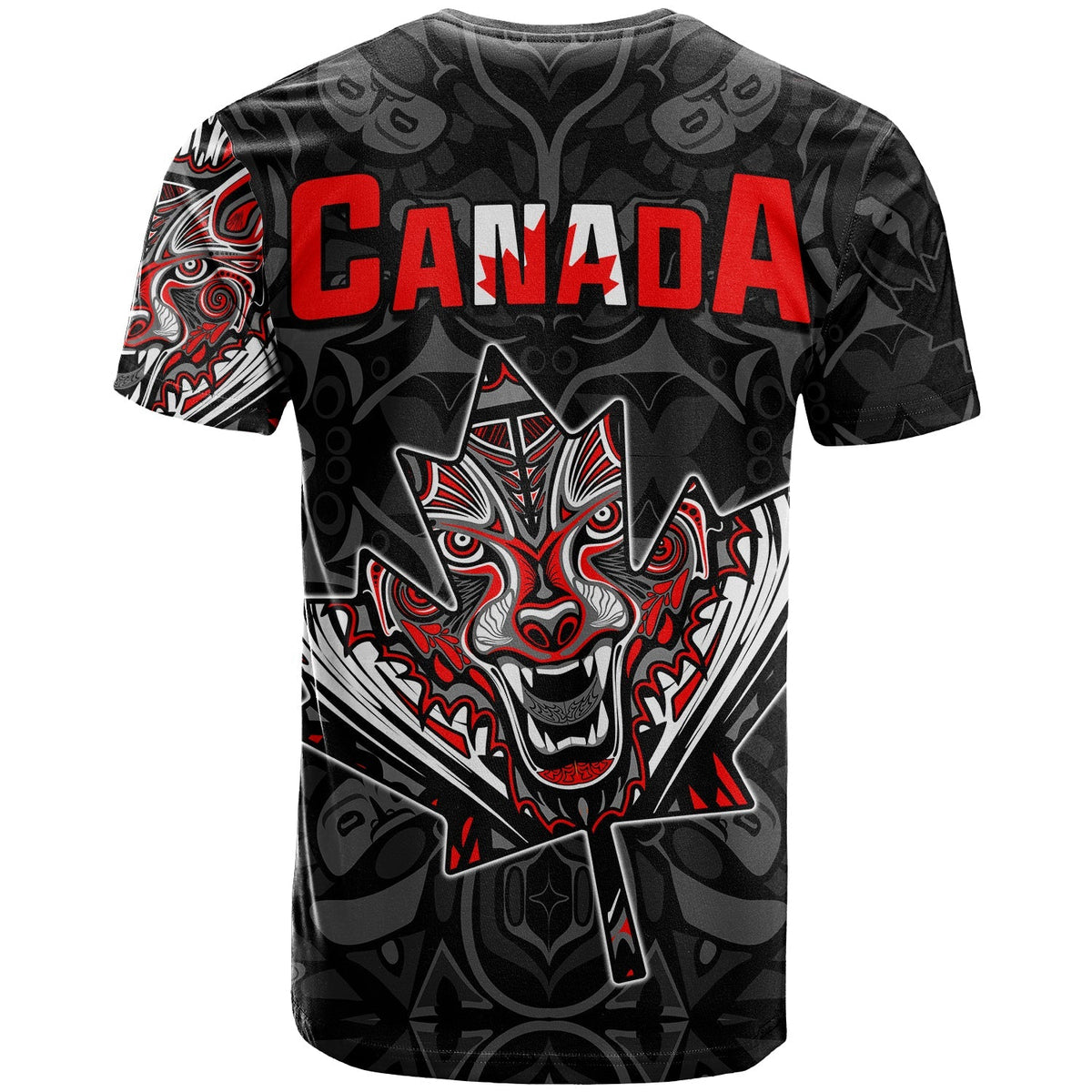 Canada Wolf T Shirt Haida and Maple Leaf LT13 - Wonder Print Shop