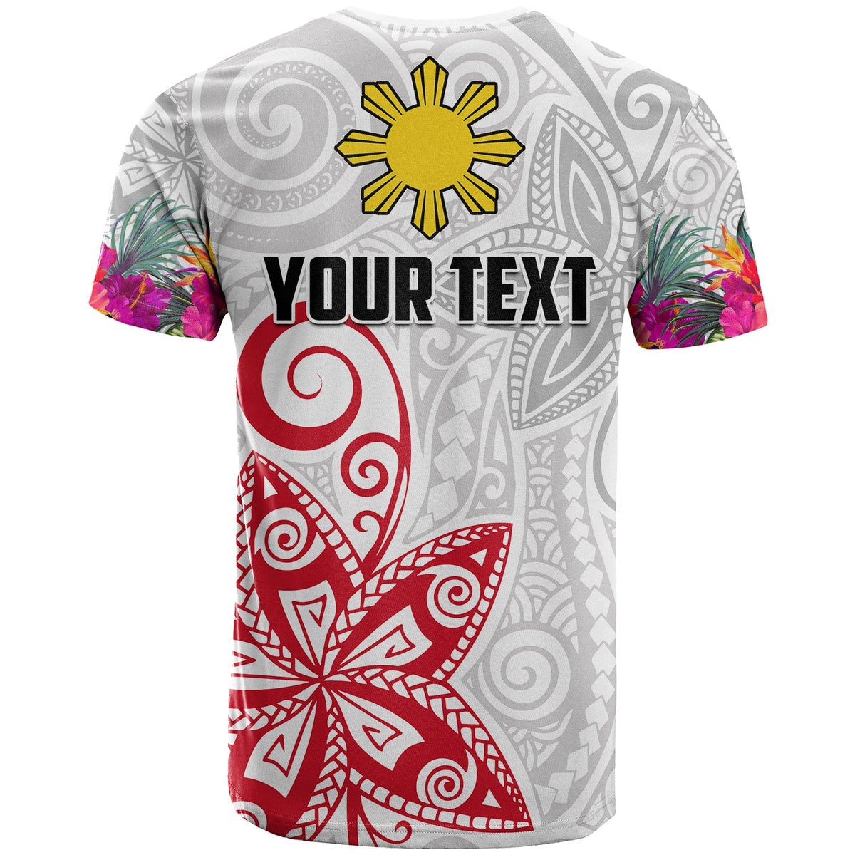 Custom Philippines T Shirt Sun Filipino Polynesian mix Flowers White Vibe LT13 - Wonder Print Shop