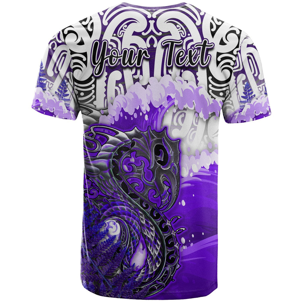 Custom Manaia Maori T Shirt Fern Aotearoa Purple Waves LT13 - Wonder Print Shop