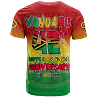 Red T-shirt back: VANUATU 42nd Happy Independence Anniversary, 30th July 2021