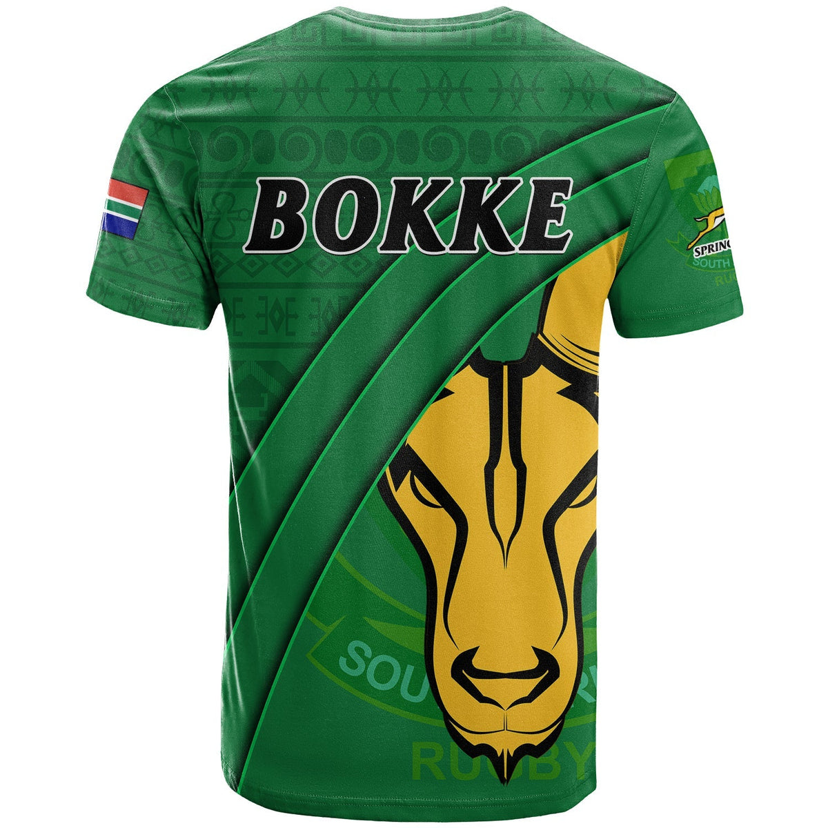 South Africa Rugby T Shirt Bokke Springbok With African Pattern Stronger Together - Wonder Print Shop