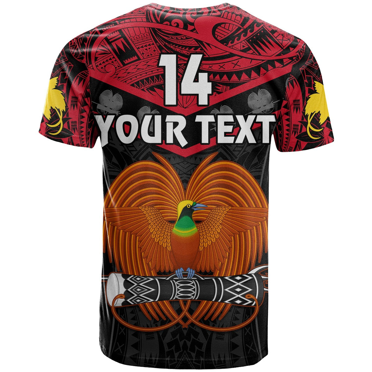 Custom Text And Number Papua New Guinea Rugby T Shirt PNG Kumuls Bird Of Paradise Black - Wonder Print Shop