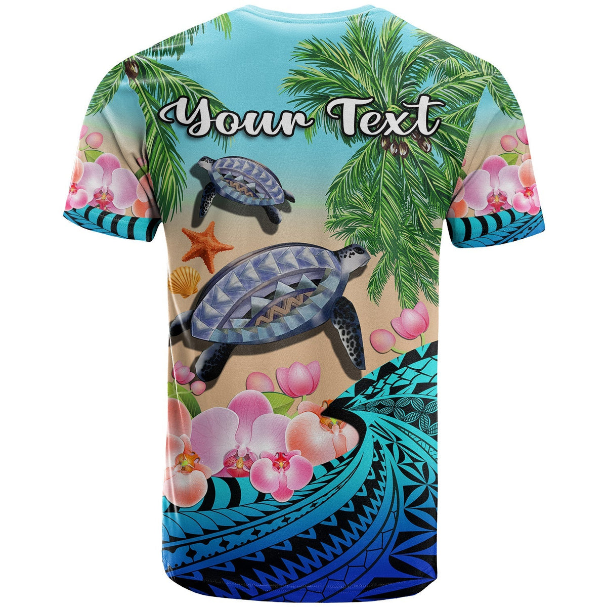 Custom Polynesian Turtle Coconut Tree And Orchids T Shirt - Wonder Print Shop