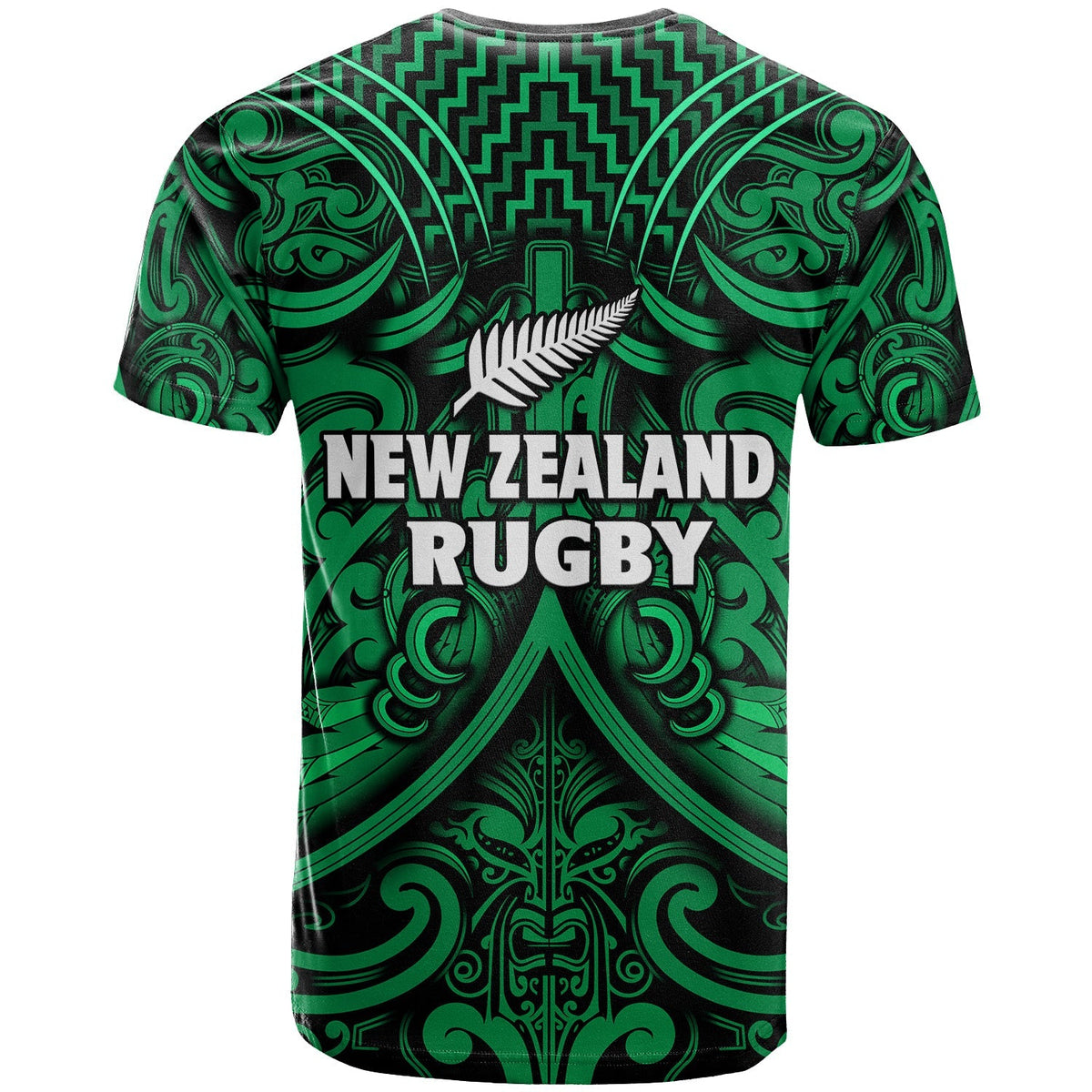 New Zealand Silver Fern Rugby T Shirt All Black Green NZ Maori Pattern LT13 - Wonder Print Shop