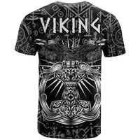 Black Viking T-shirt back view with 'VIKING' text and round shield/hammer rune art