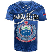 Samoa Rugby T Shirt Manu Samoa Polynesian Hibiscus Blue Style - Wonder Print Shop
