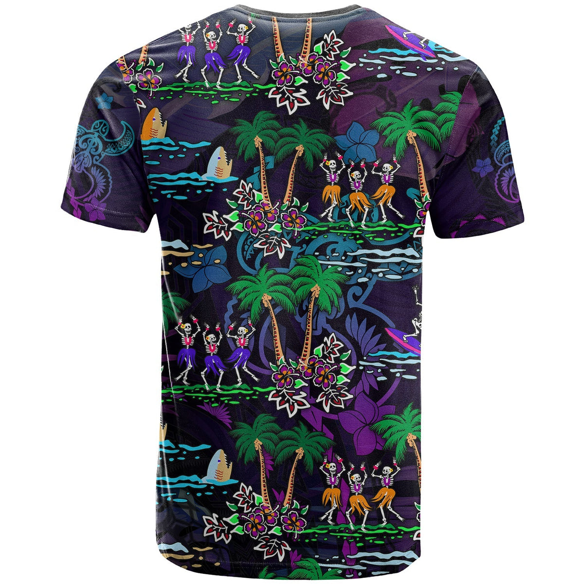 Hawaii Skeleton Dancing T Shirt Halloween Hawaiian Turtle LT13 - Wonder Print Shop