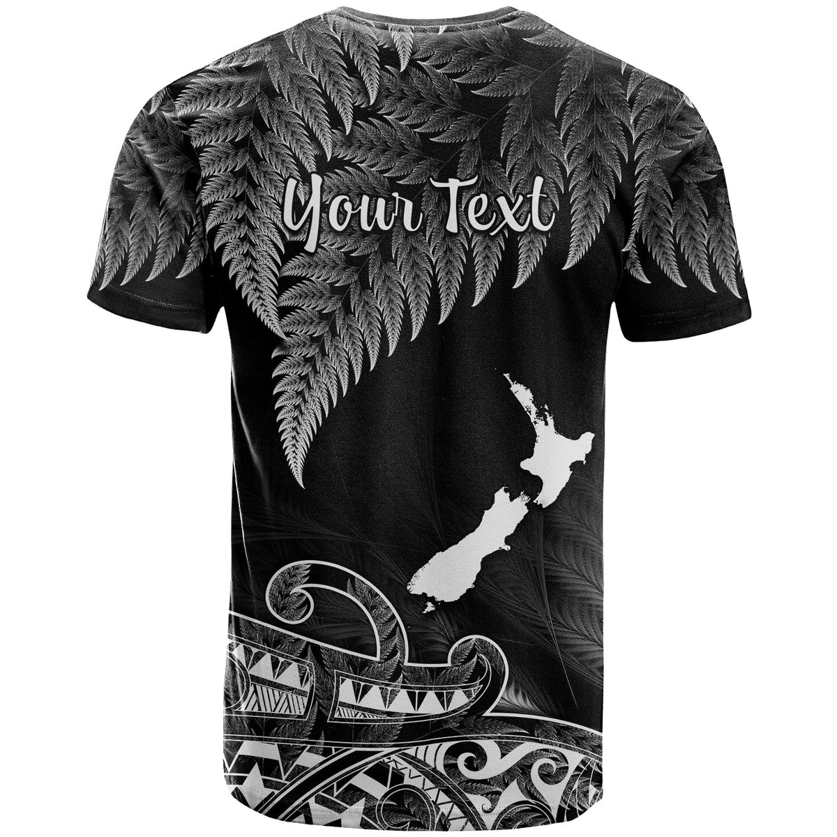 Custom New Zealand Silver Fern T Shirt Aotearoa Map Maori - Wonder Print Shop