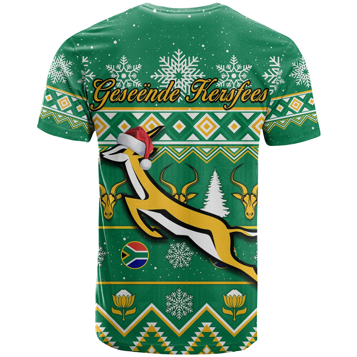 South Africa Rugby Christmas T Shirt Springboks Proud Geseende Kersfees - Wonder Print Shop