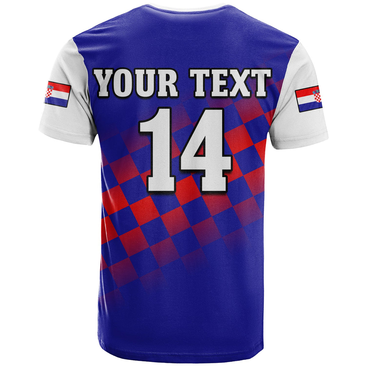 Custom Croatia Football T Shirt Hrvatska Checkerboard Blue Version - Wonder Print Shop
