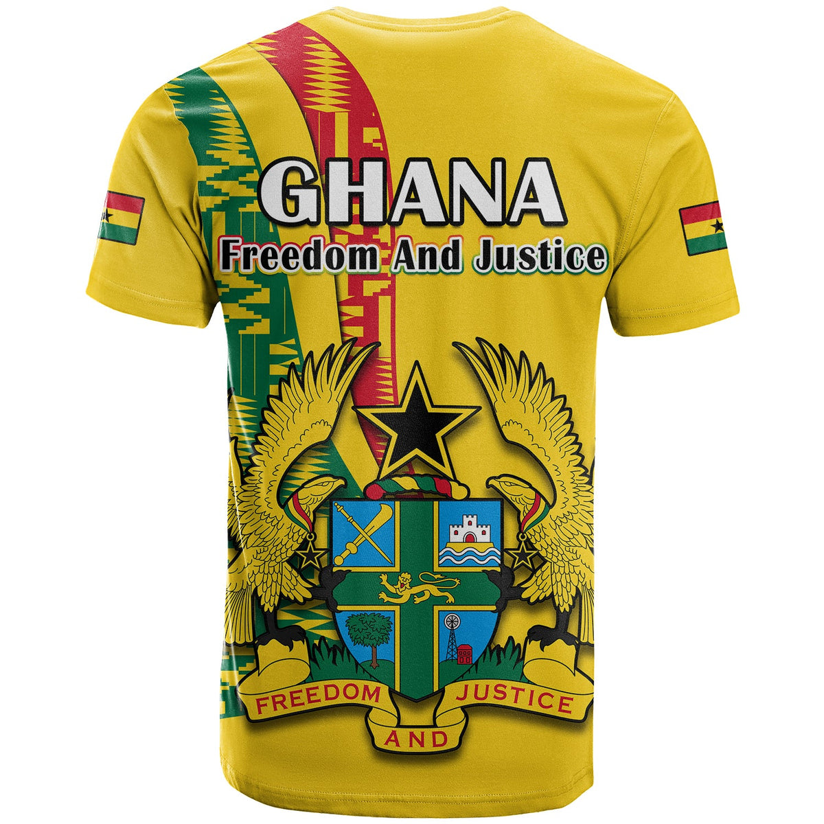 Ghana T Shirt Ghanan Coat Of Arms Mix Kente Pattern - Wonder Print Shop