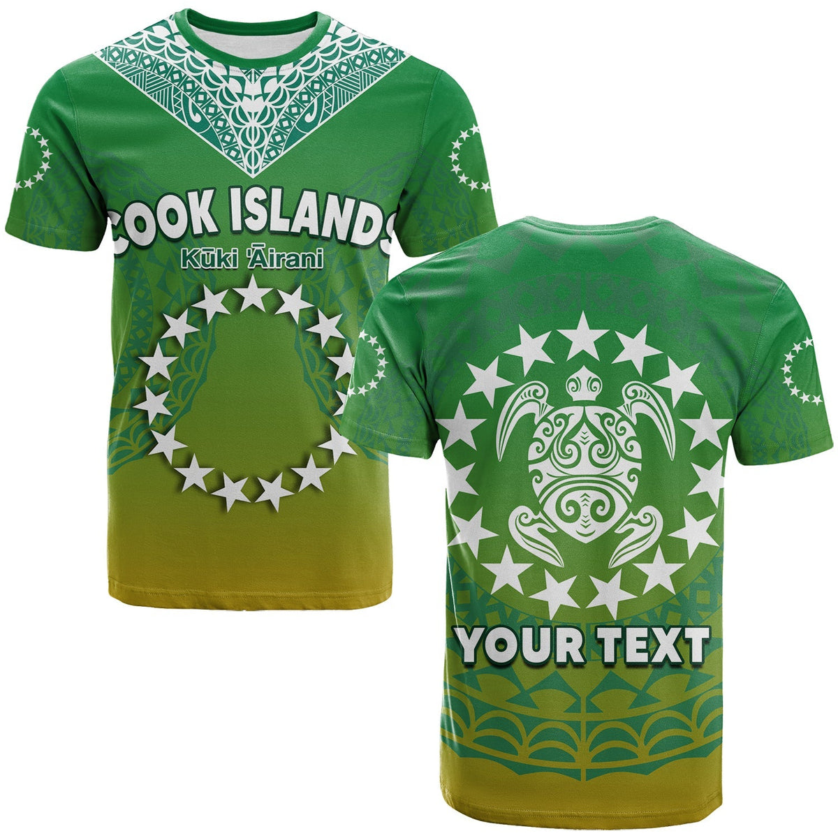 Custom Cook Islands T Shirt Circle Pattern Mix Sea Turtle Green Version - Wonder Print Shop