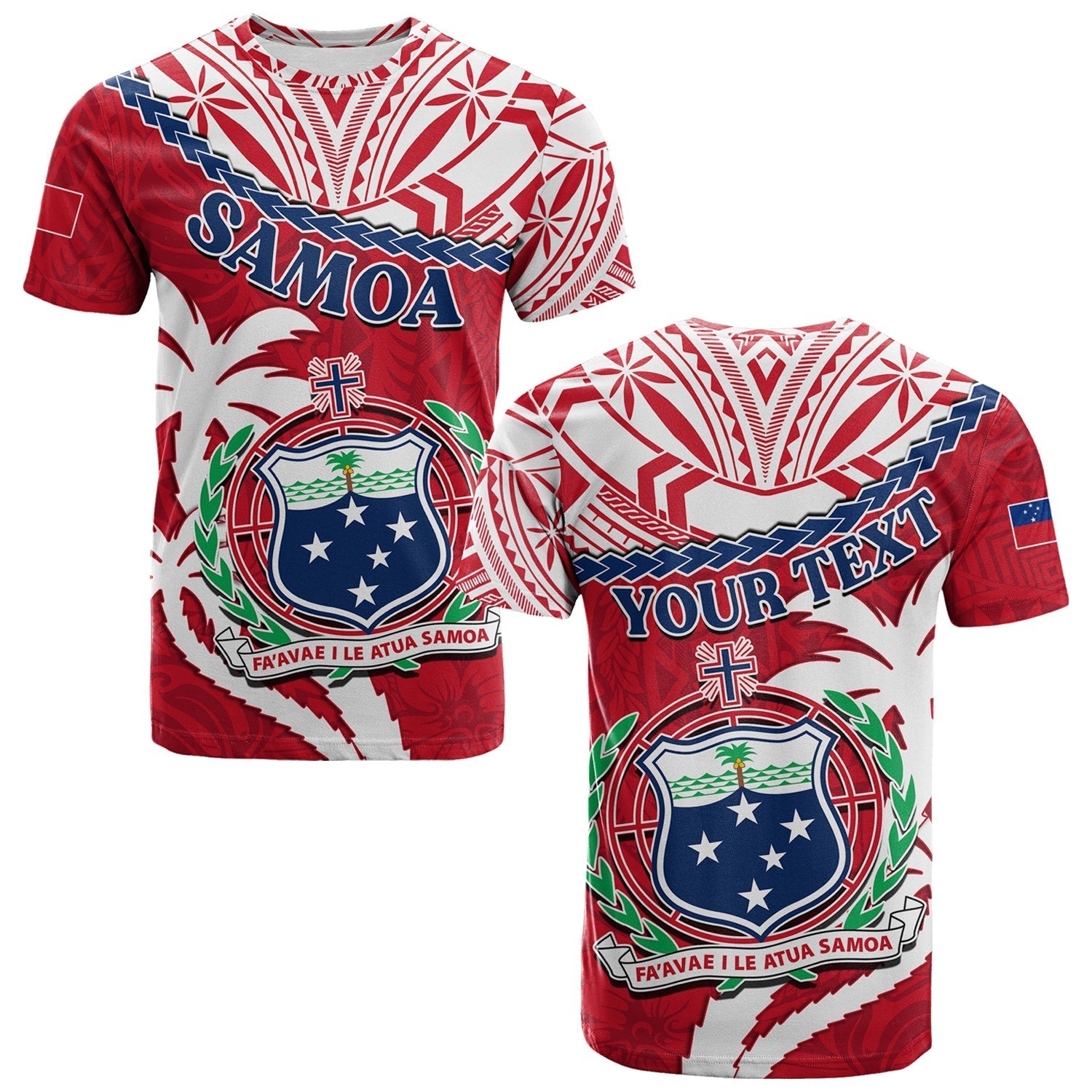 Custom Samoa T Shirt Samoan Coat Of Arms With Coconut Red Style - Wonder Print Shop