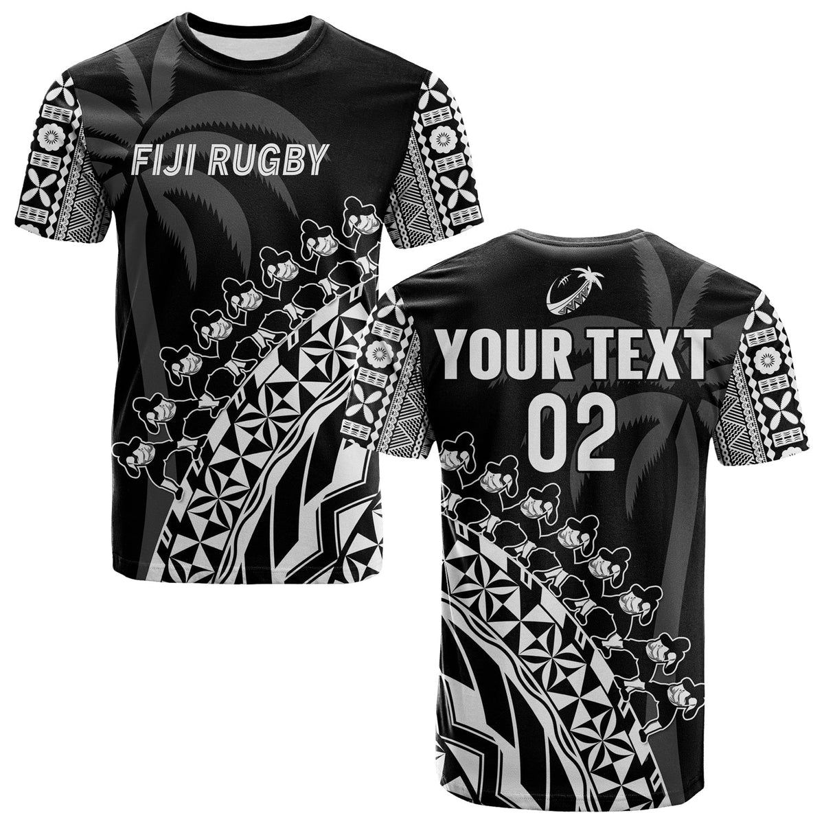 Custom Text And Number Fiji Rugby T Shirt Fijian Cibi Dance Tapa Pattern Black - Wonder Print Shop
