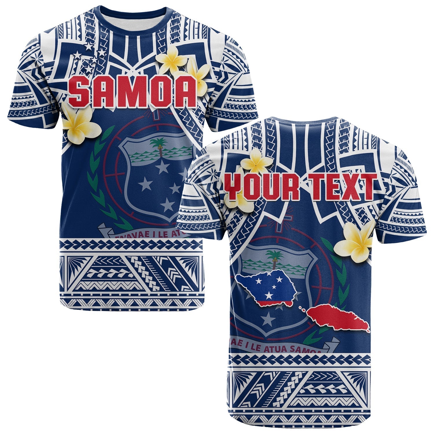 Custom Samoa T Shirt Samoan Plumeria Flowers Mix Polynesian Pattern - Wonder Print Shop