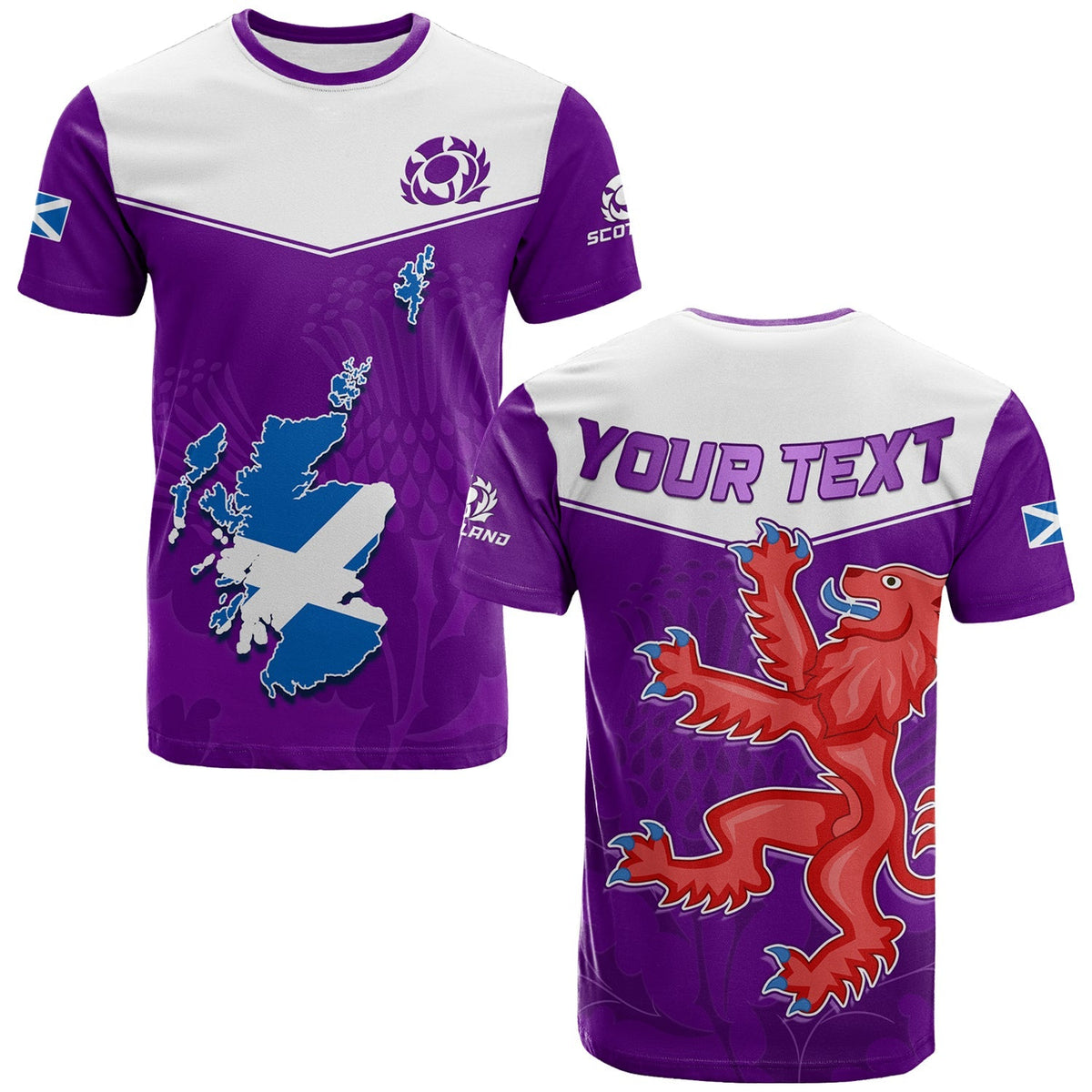 Custom Scottish Rugby T Shirt Map Of Scotland Thistle Purple Version - Wonder Print Shop