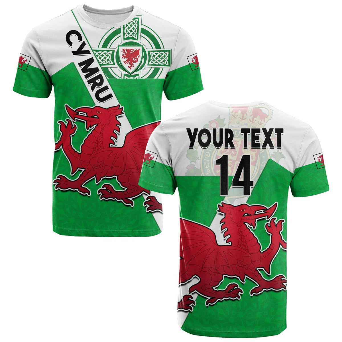 Custom Wales Football T Shirt Come On Welsh Dragons With Celtic Knot Pattern - Wonder Print Shop