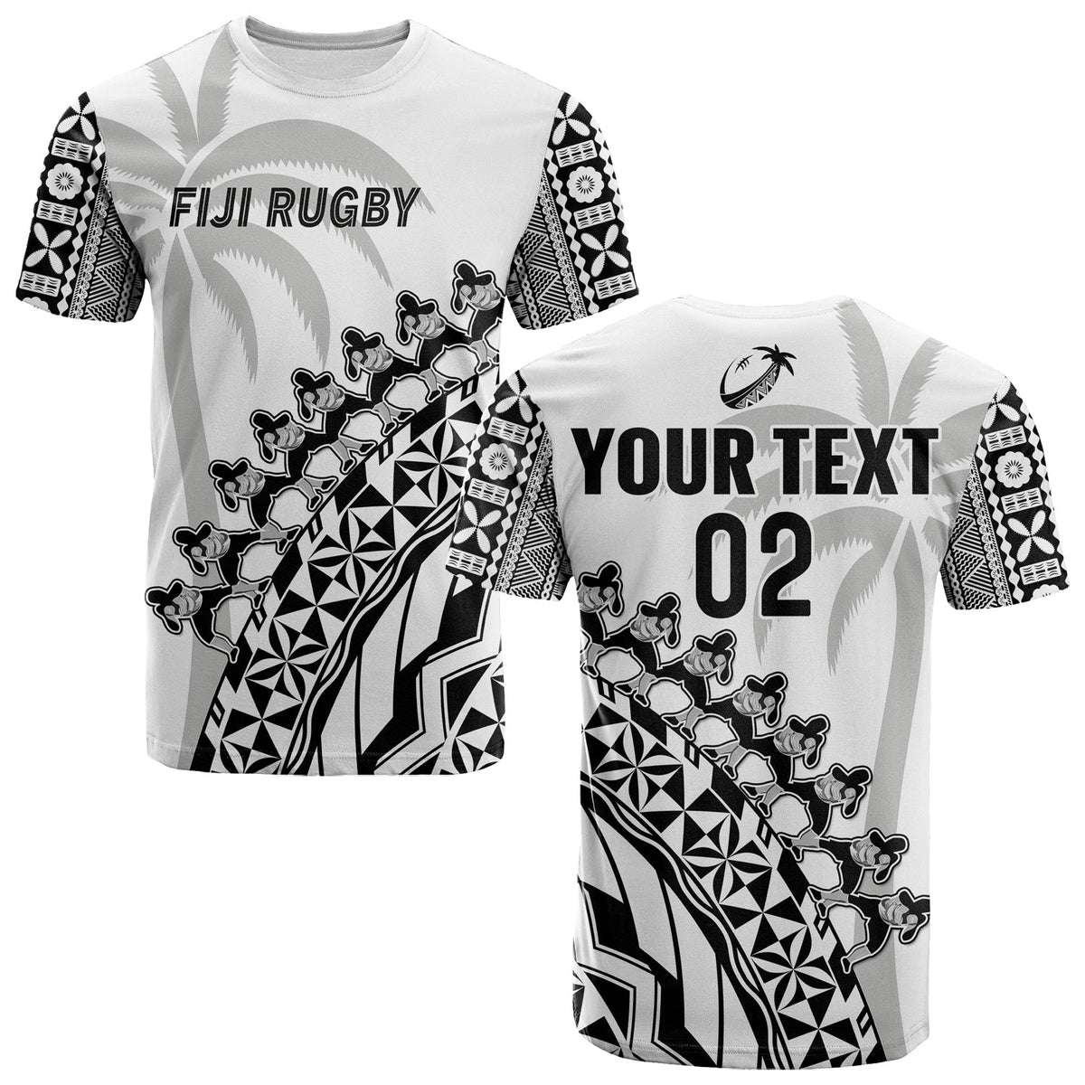 Custom Text And Number Fiji Rugby T Shirt Fijian Cibi Dance Tapa Pattern White - Wonder Print Shop