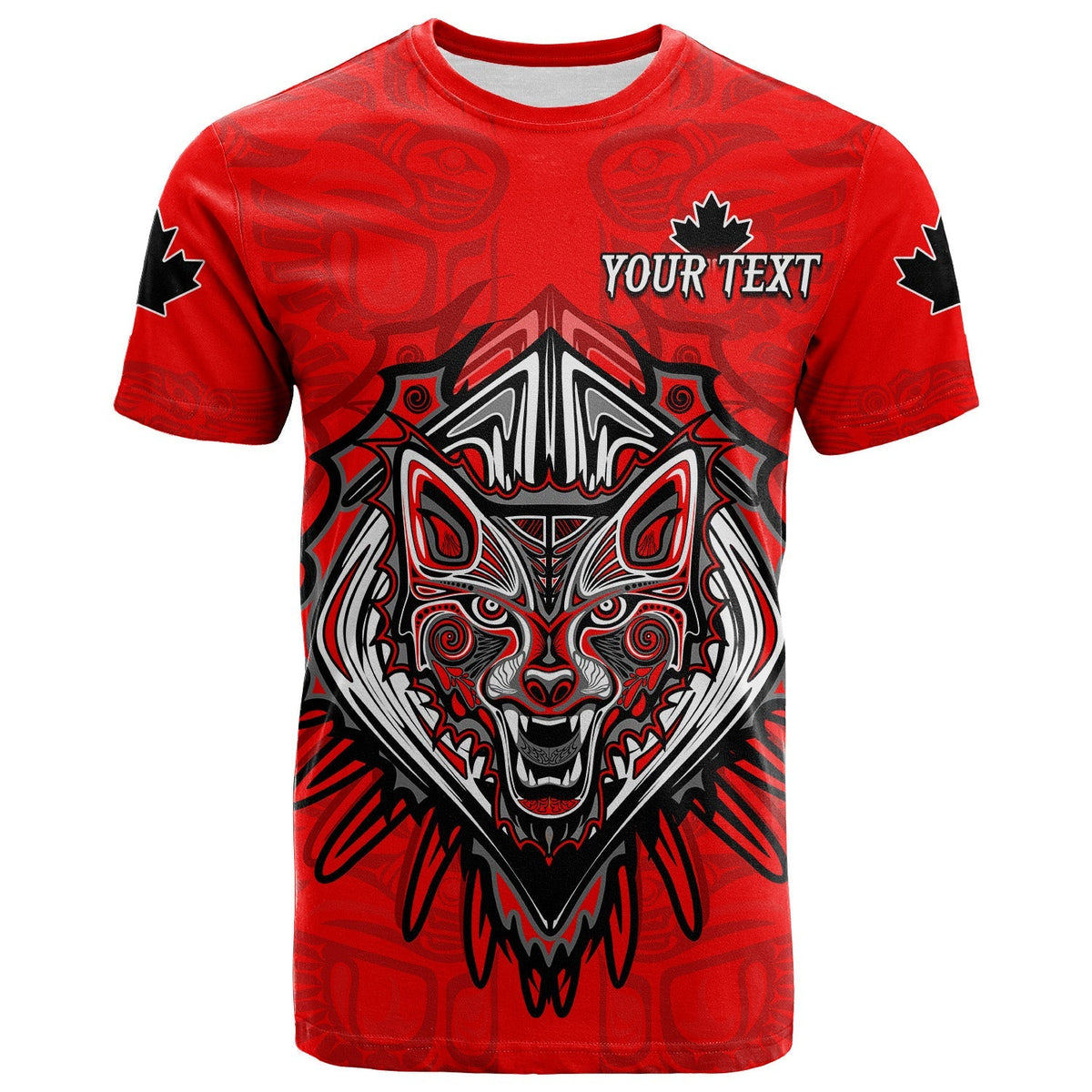 Custom Canada Maple Leaf T Shirt Red Haida Wolf LT13 - Wonder Print Shop
