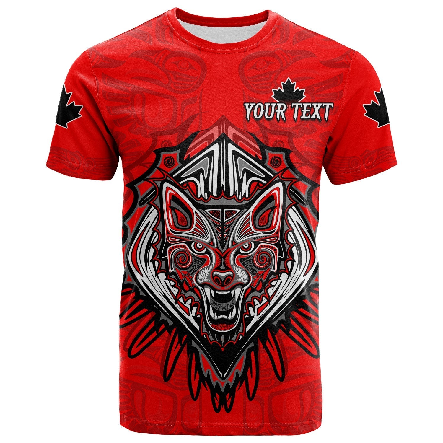 custom-personalised-canada-maple-leaf-t-shirt-red-haida-wolf