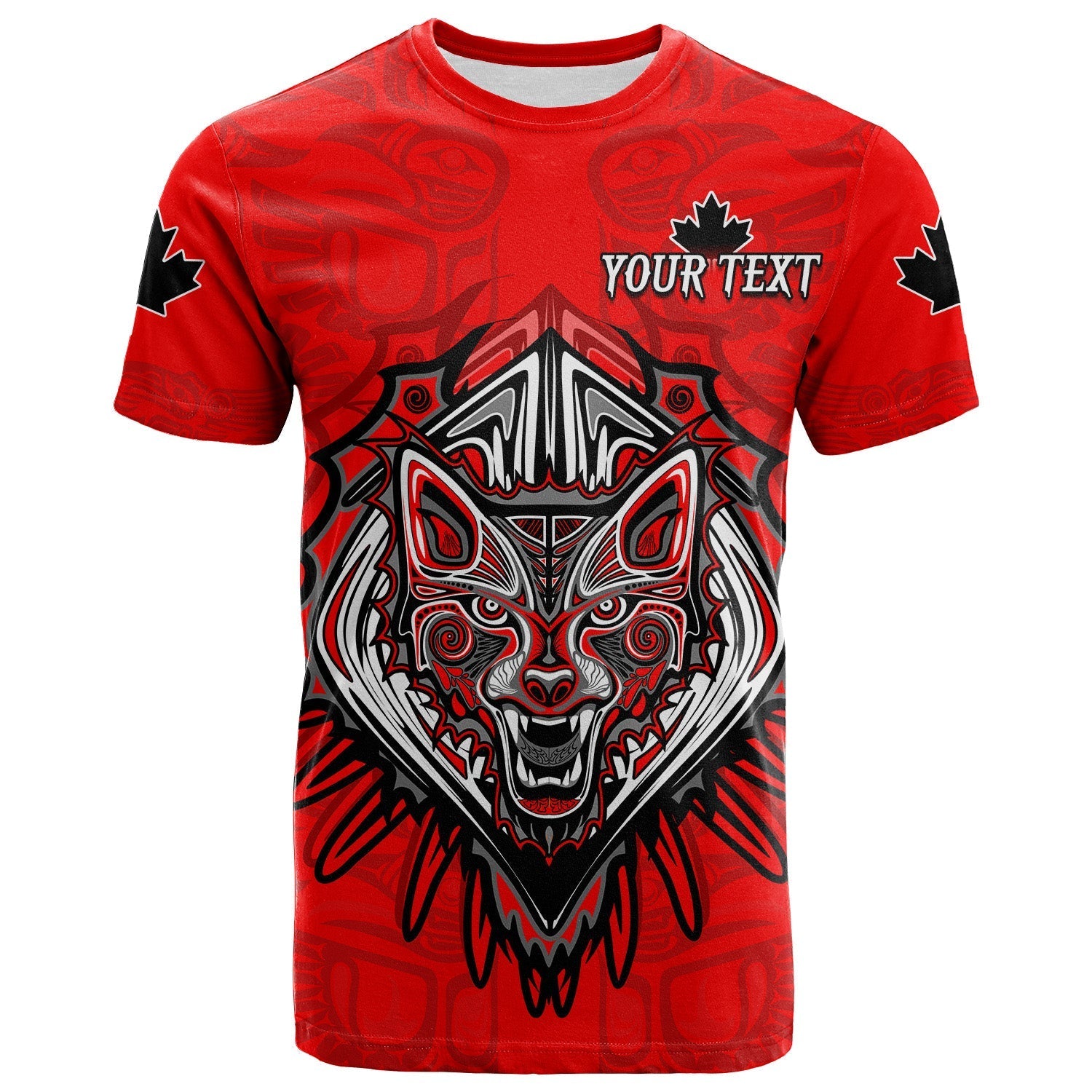 Custom Canada Maple Leaf T Shirt Red Haida Wolf LT13 - Wonder Print Shop