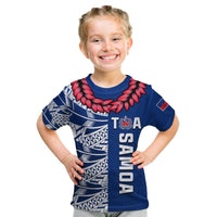 (Custom Personalise Text and Number) Toa Samoa Rugby T Shirt KID Siamupini Ula Fala Blue LT13 - Wonder Print Shop
