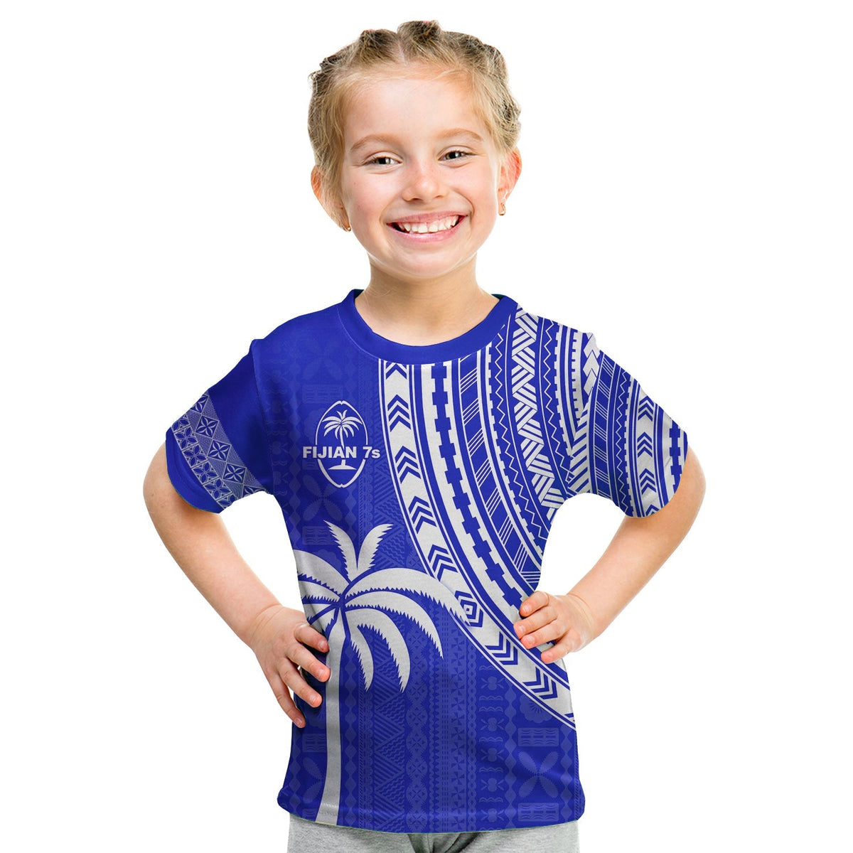 Custom Text and Number Fiji Rugby Sevens T Shirt Fijian 7s Tapa Polynesian Blue Ver.02 LT13 - Wonder Print Shop