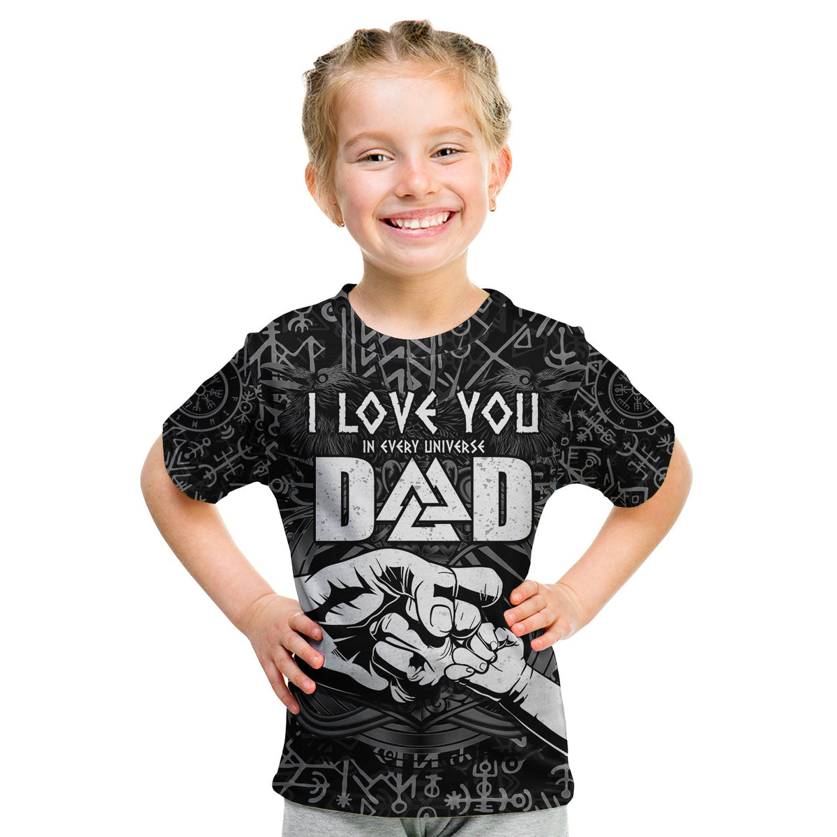 (Custom Personalised) Viking Dad T Shirt KID Happy Fathers Day Style Runes and Mjolnir LT13 - Wonder Print Shop