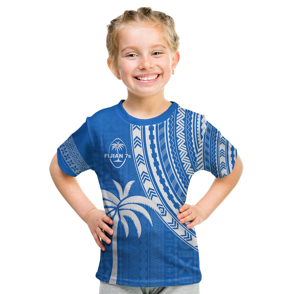 Custom Text and Number Fiji Rugby Sevens T Shirt Fijian 7s Tapa Polynesian Blue Ver.01 LT13 - Wonder Print Shop