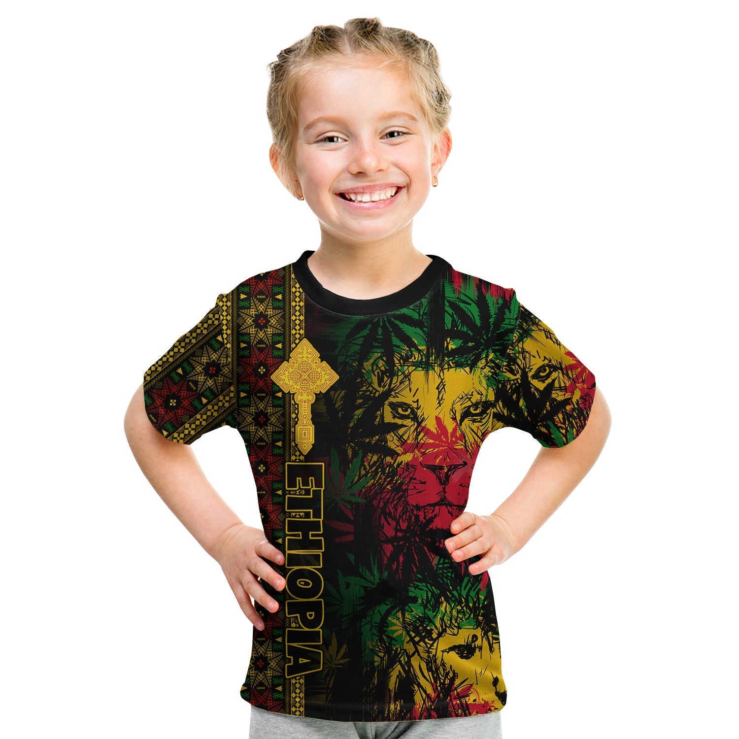 Ethiopia Lion Reggae T Shirt KID Ethiopian Cross LT13 - Wonder Print Shop