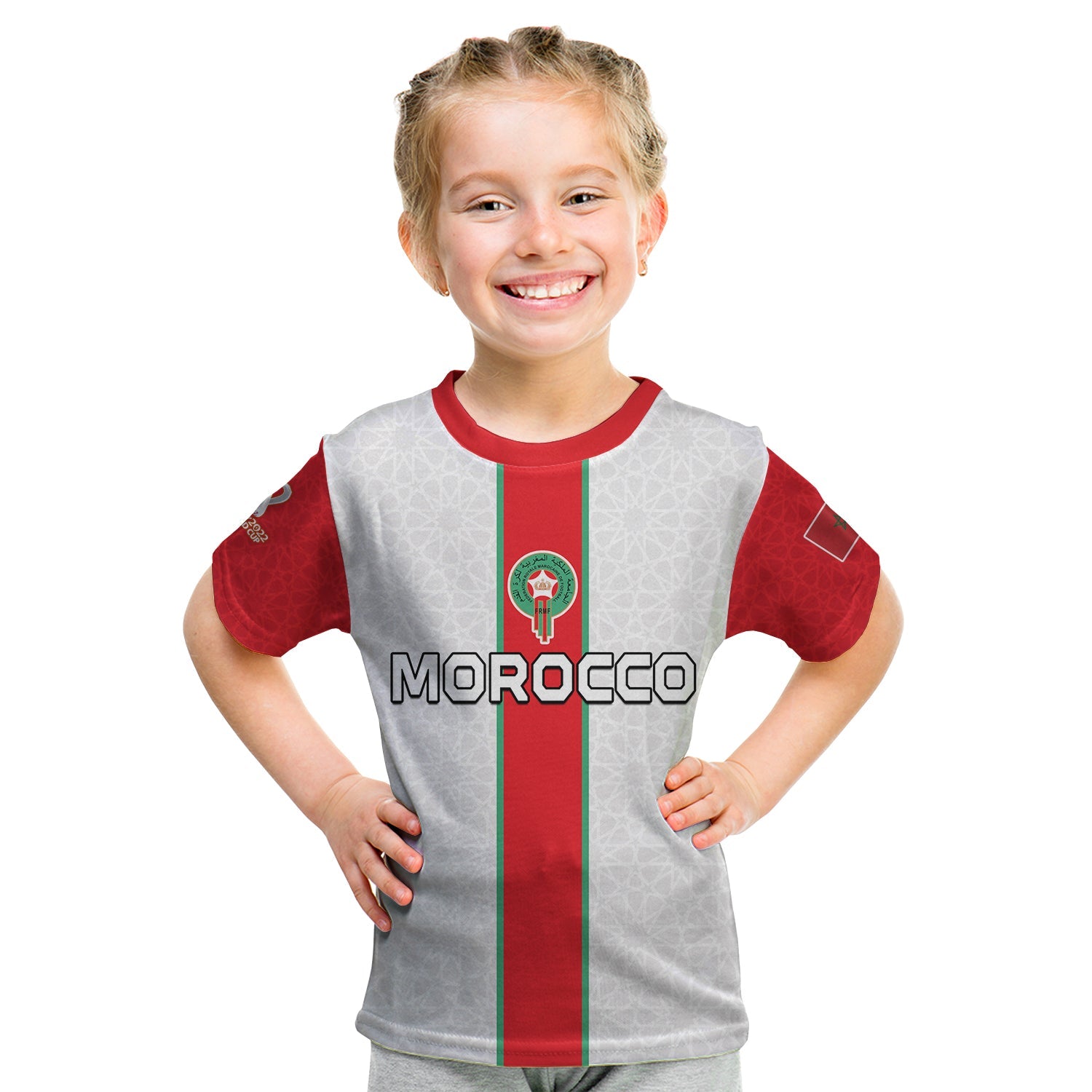Morocco Football T Shirt KID World Cup 2022 Soccer Lions de l'Atlas Champions LT13 - Wonder Print Shop
