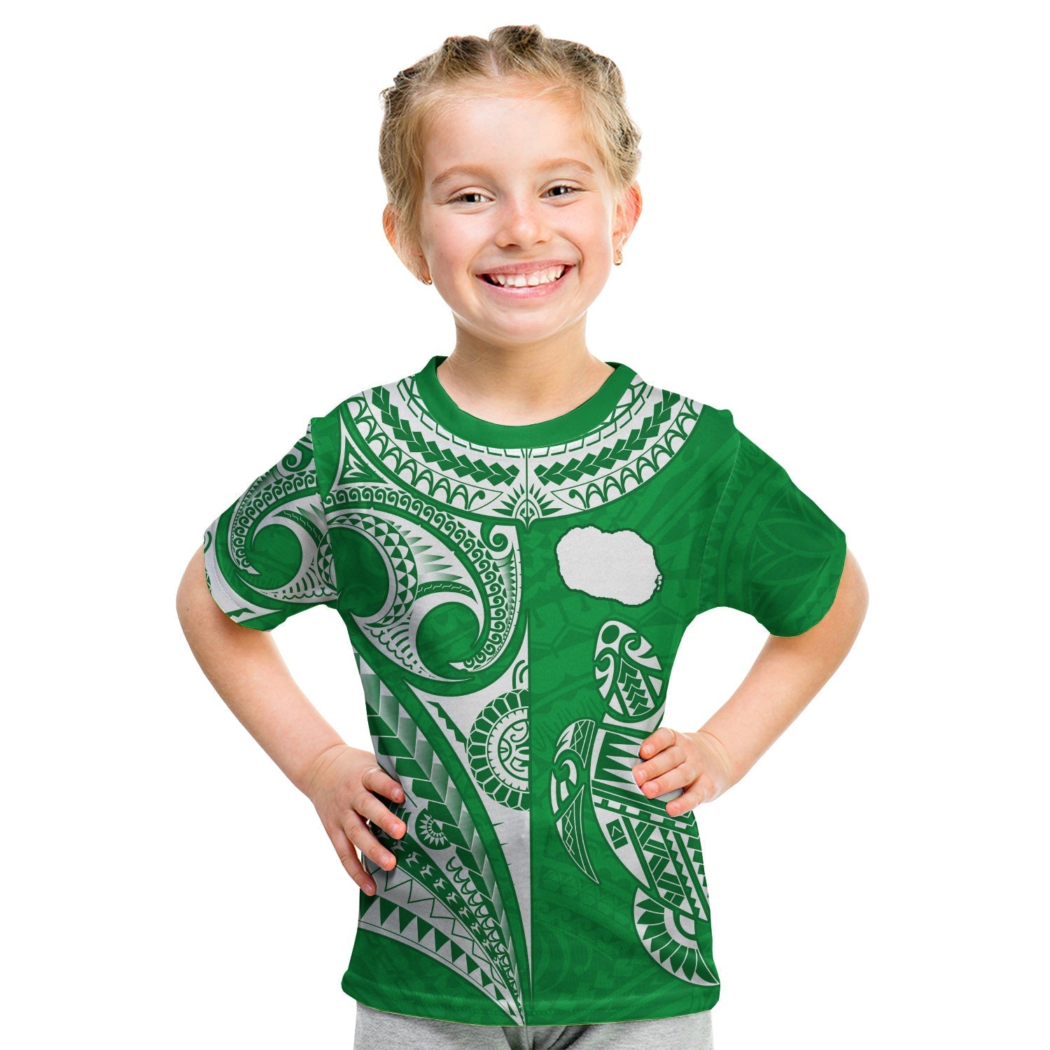 Rarotonga Cook Islands T Shirt KID Turtle and Map Style Green LT13 - Wonder Print Shop