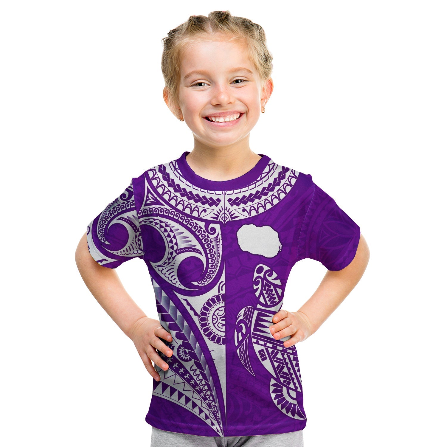 Rarotonga Cook Islands T Shirt KID Turtle and Map Style Purple LT13 - Wonder Print Shop