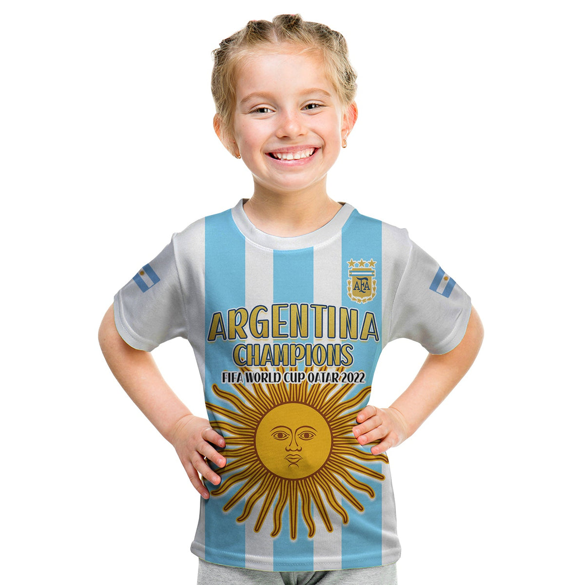 Argentina Football T Shirt KID FIFA 2022 World Cup Champions LT13 - Wonder Print Shop