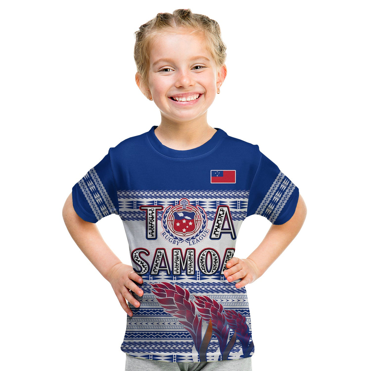 (Custom Personalise Text and Number) Toa Samoa Rugby T Shirt KID Uso Aso Uma Go Champions White LT13 - Wonder Print Shop