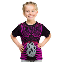 Kinder T-Shirt schwarz/violett mit Farn- und Hei-Tiki-Print vorne