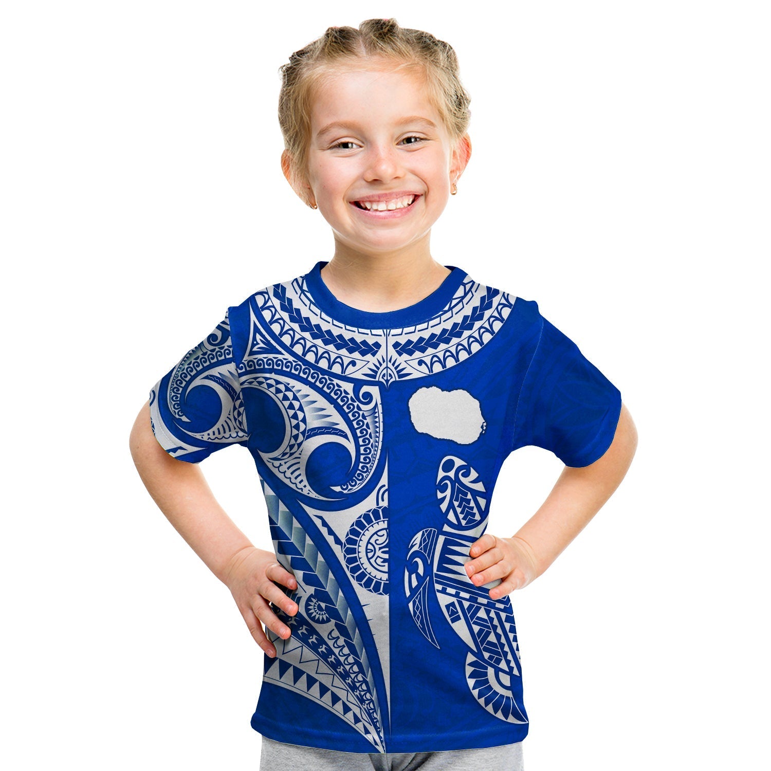 Rarotonga Cook Islands T Shirt KID Turtle and Map Style Blue LT13 - Wonder Print Shop