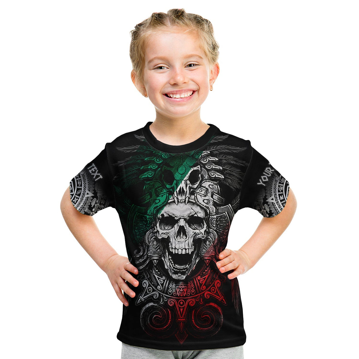 Custom Personalised Mexico T Shirt KID Skull Eagle Aztec LT13 - Wonder Print Shop