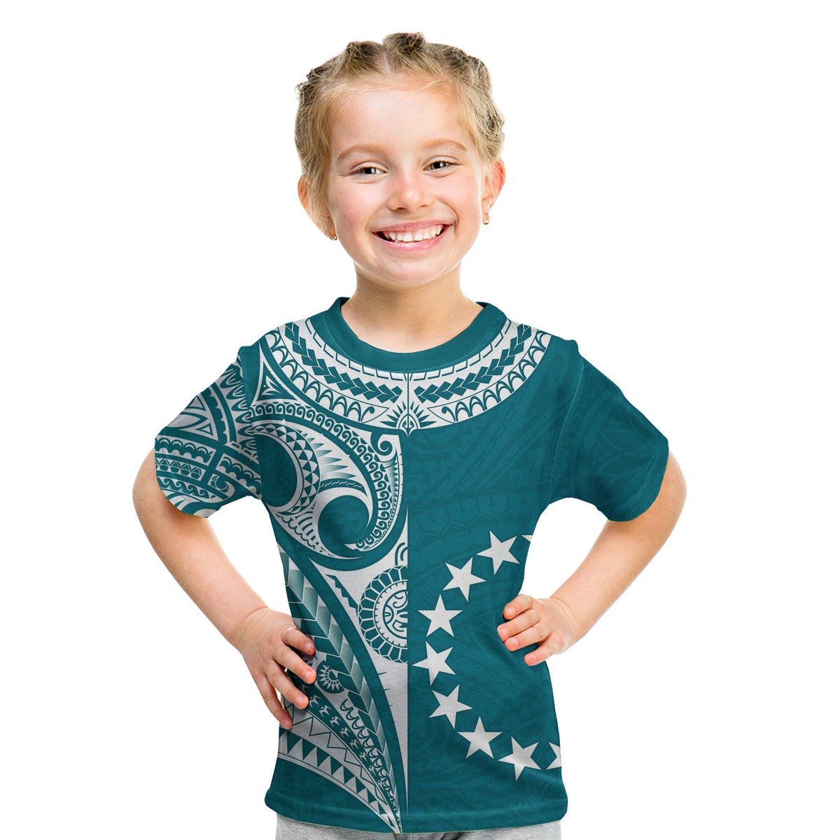 Cook Islands Tatau T Shirt KID Symbolize Passion Stars Version Blue LT13 - Wonder Print Shop