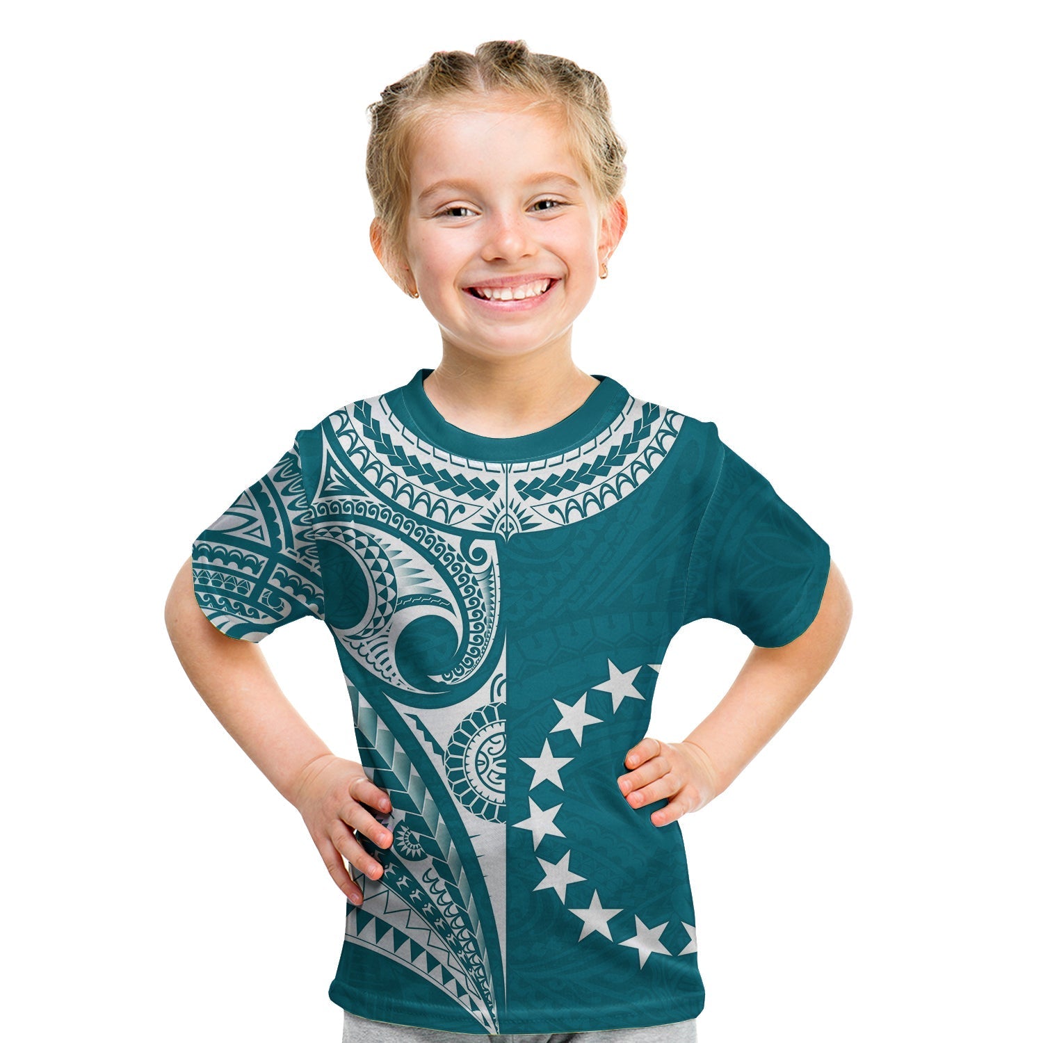 Cook Islands Tatau T Shirt KID Symbolize Passion Stars Version Blue LT13 - Wonder Print Shop