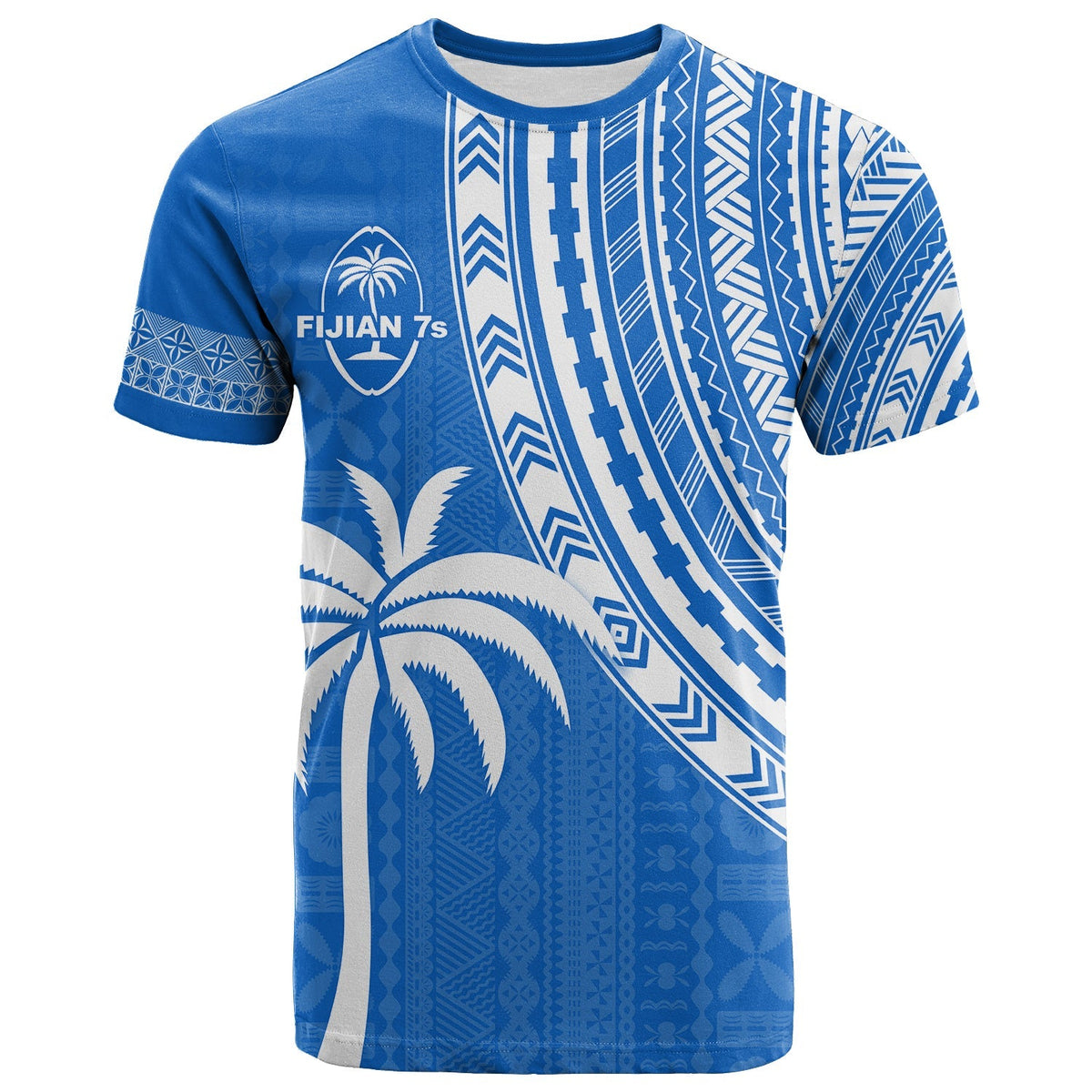 Custom Text and Number Fiji Rugby Sevens T Shirt Fijian 7s Tapa Polynesian Blue Ver.01 LT13 - Wonder Print Shop