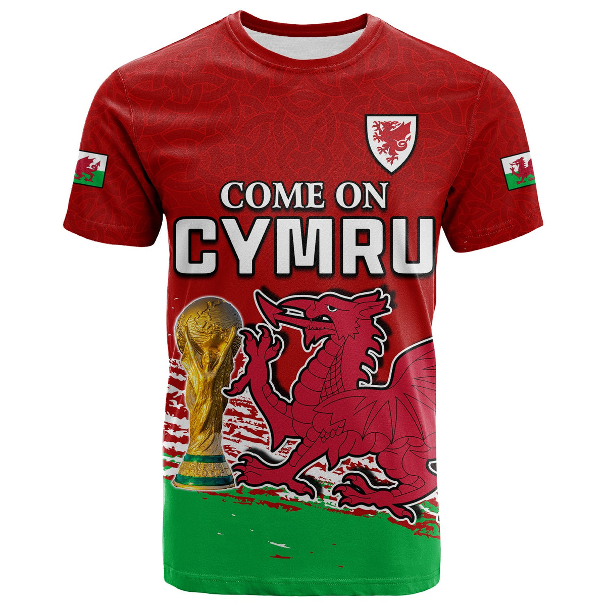 Custom Wales Football T Shirt Come On CYMRU The Red Wall Champions World Cup LT13 - Wonder Print Shop