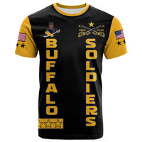 Black T-shirt with yellow sleeves and Buffalo Soldiers front graphic