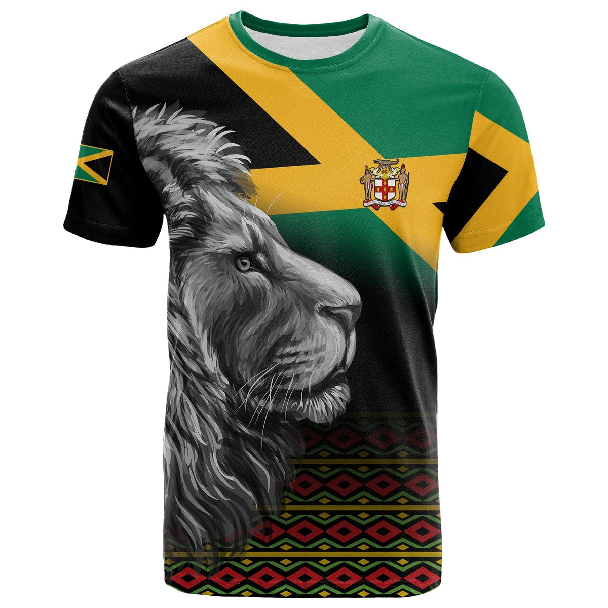 Jamaica Lion T Shirt Jamaican Pattern Version Black LT13 - Wonder Print Shop