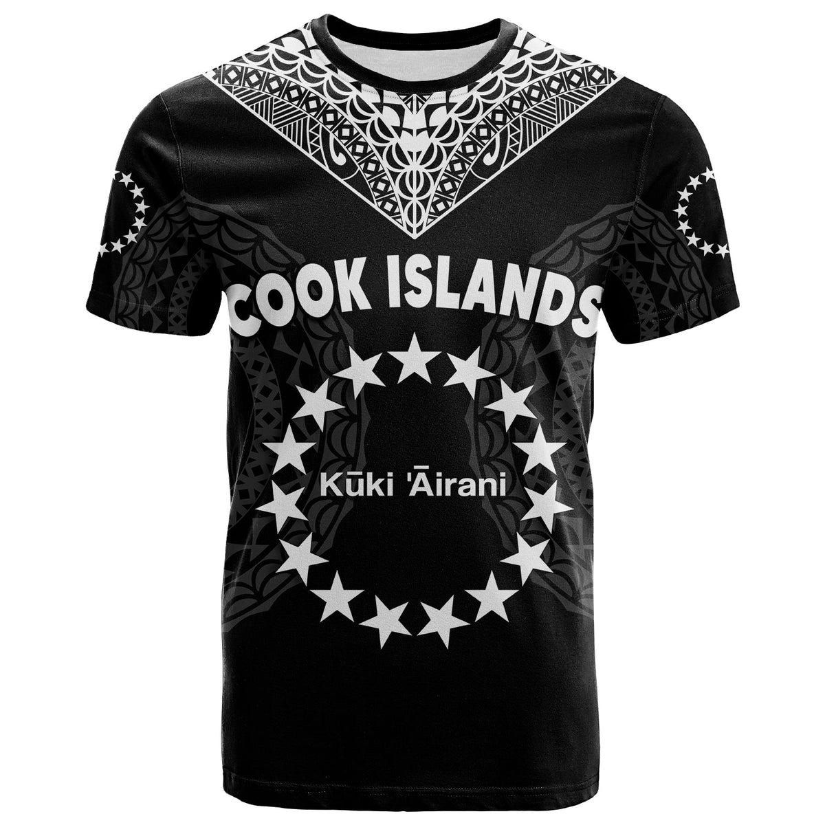 Cook Islands T Shirt Circle Pattern Mix Sea Turtle Black Version - Wonder Print Shop