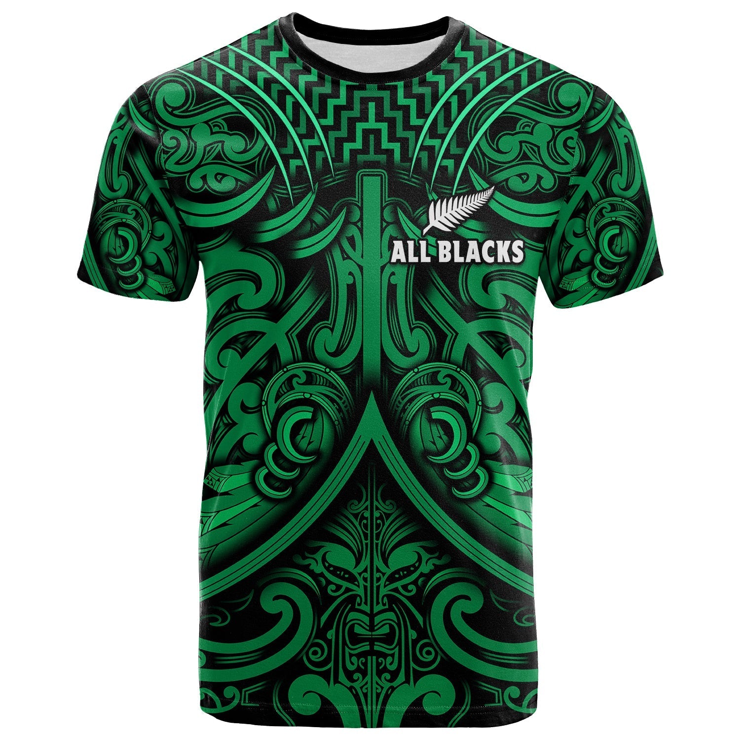 New Zealand Silver Fern Rugby T Shirt All Black Green NZ Maori Pattern LT13 - Wonder Print Shop